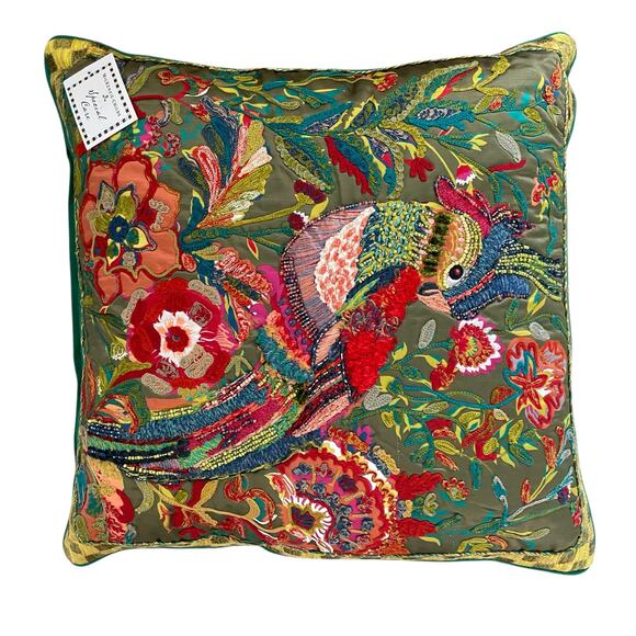 Mackenzie Childs Cockatiel Chartreuse Throw Pillow Brand New - Picture 5 of 16